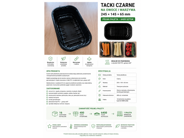 Tacki czarne 245 × 145 × 65 mm – paleta 6400 szt. | WikMar
