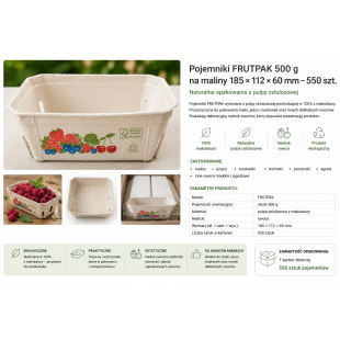 Pojemnik FRUTPAK 500 g z pulpy celulozowej na maliny