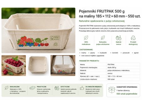 Pojemnik FRUTPAK 500 g z pulpy celulozowej na maliny