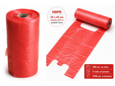 Czerwone reklamówki na rolce 22 × 43 cm, 12 µm | WikMar