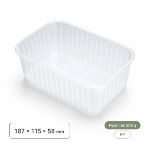 Pojemnik plastikowy PP 500 g na owoce 187 × 115 × 58 mm – 1360 szt.