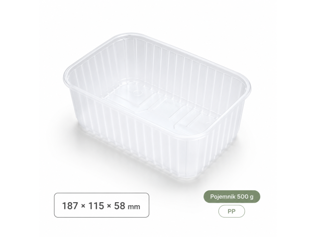 Pojemnik plastikowy PP 500 g na owoce 187 × 115 × 58 mm – 1360 szt.
