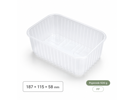 Pojemnik plastikowy PP 500 g na owoce 187 × 115 × 58 mm – 1360 szt.